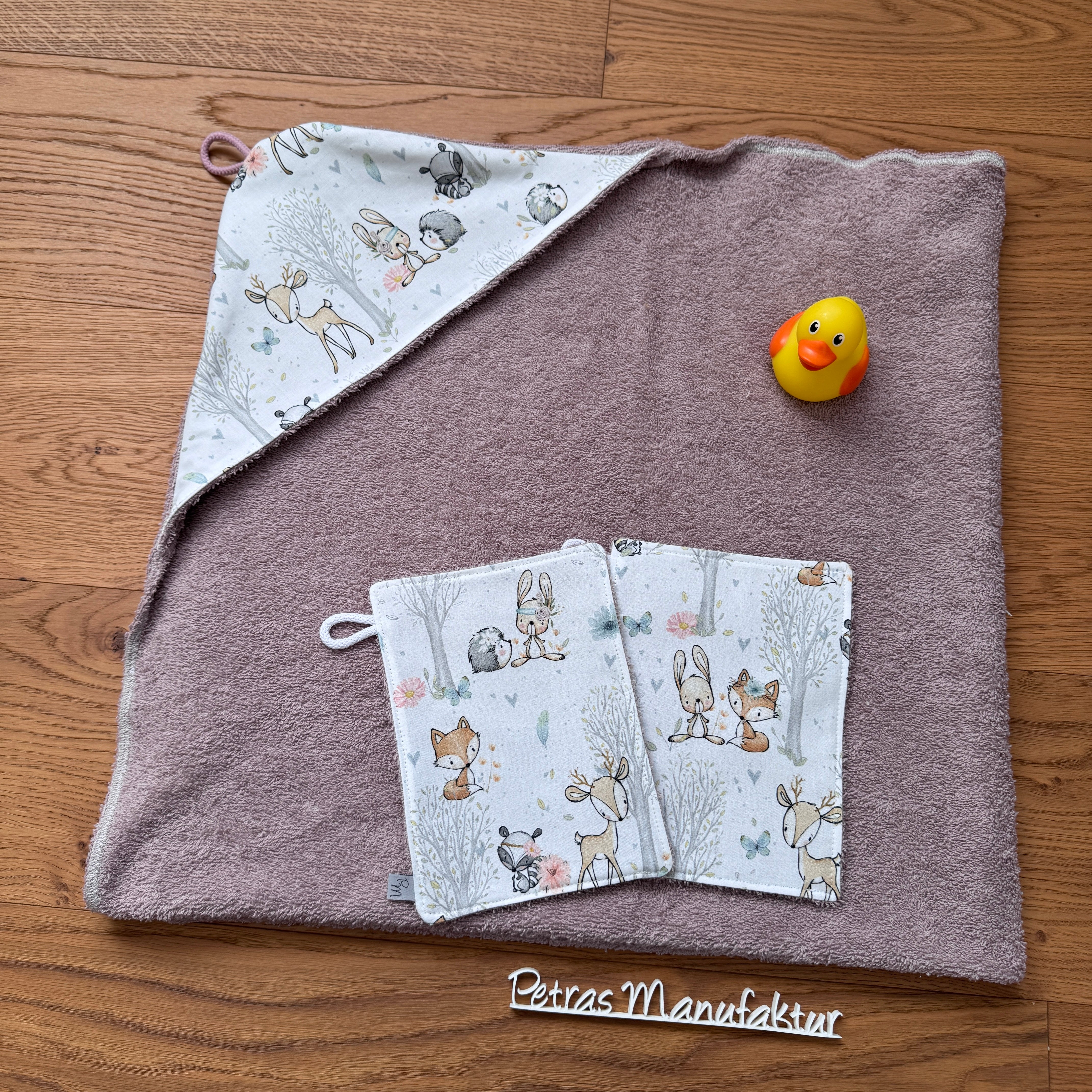 Badetuch-Set „Waldtiere pastell“